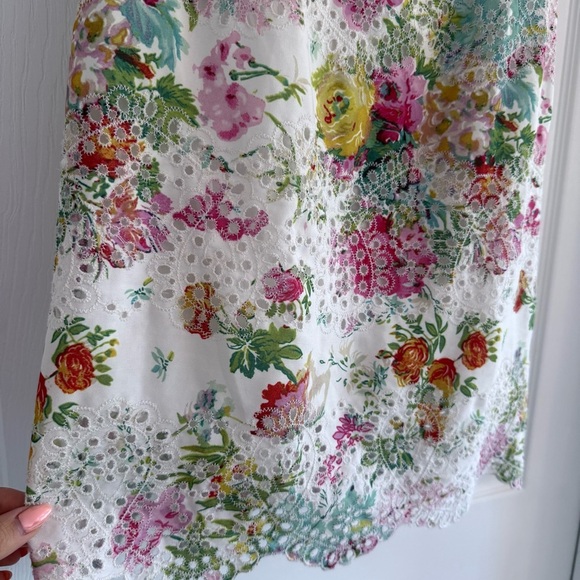 FORE White Lace Floral Print Mini Dress Puff Sleeves L - Picture 10 of 15